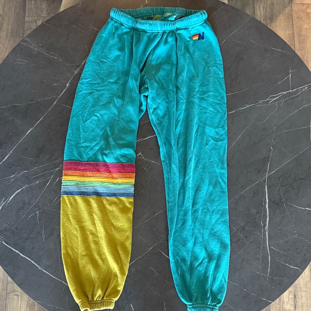 Aviator Nation Turquoise and Mustard Joggers